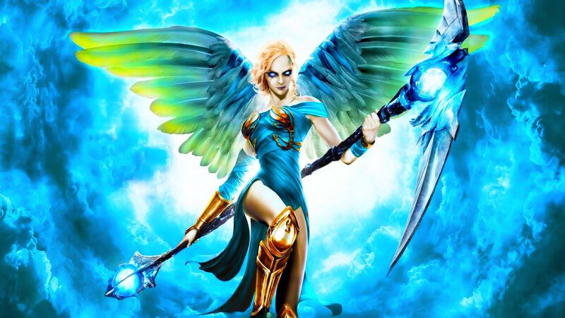 Angelic Warrior with Wings — Blue, Dramatic, Digital Art, Weapon