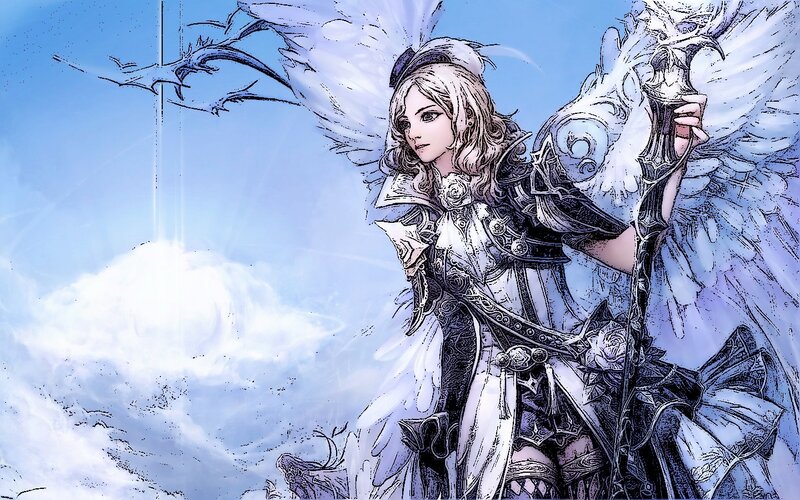 Angelic Warrior with Wings — Blue, Dramatic, Manga