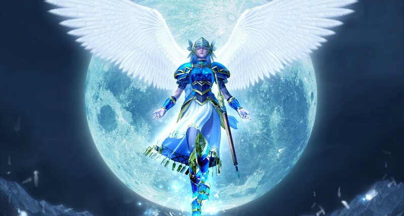 Angelic Warrior with Wings — Blue, Dramatic, Night, 3d Render