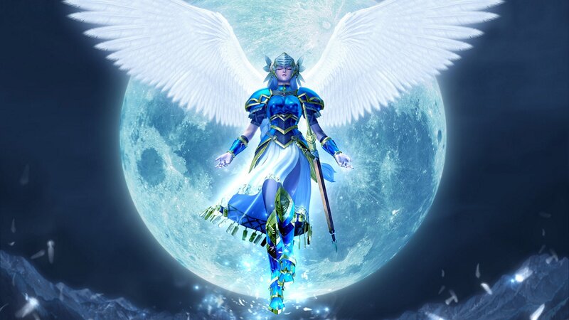 Angelic Warrior with Wings — Blue, Dramatic, Night, Digital Art, Moon