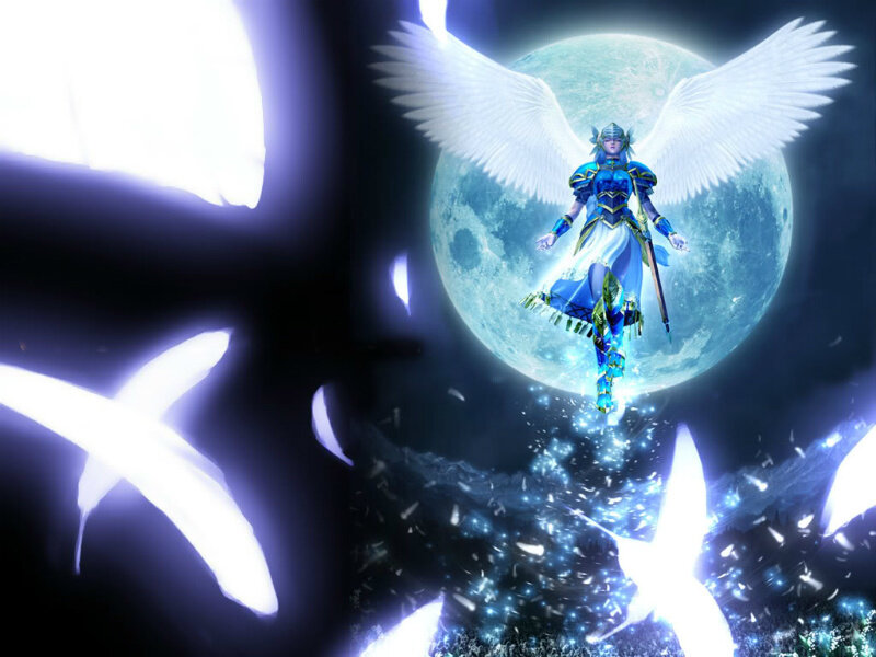 Angelic Warrior with Wings — Blue, Dramatic, Night