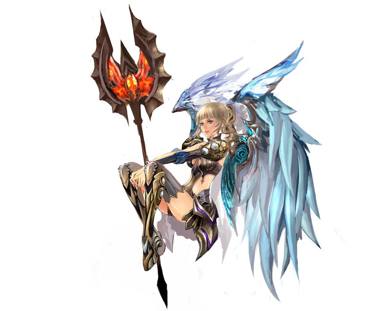 Angelic Warrior with Wings — Blue, Dramatic