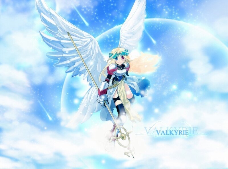 Angelic Warrior with Wings — Blue, Serene, Anime, Spear
