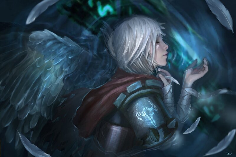 Angelic Warrior with Wings — Blue, Serene, Digital Art, Armor