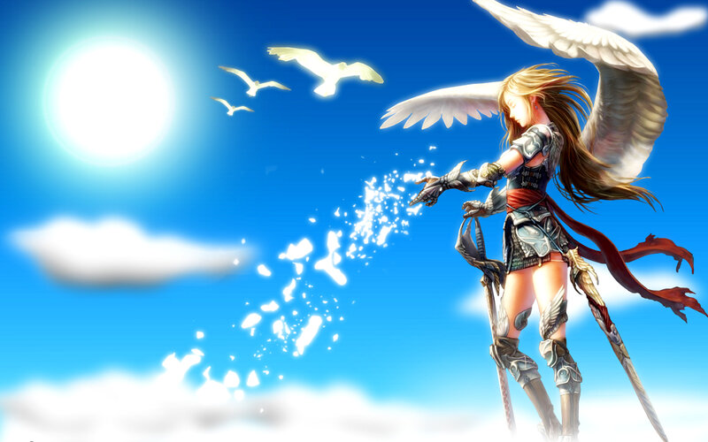 Angelic Warrior with Wings — Blue, Serene