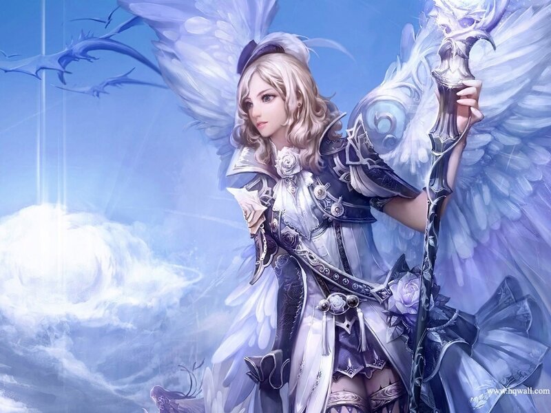 Angelic Warrior with Wings — Blue