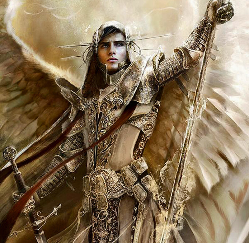 Angelic Warrior with Wings — Brown, Dramatic, Digital Art, Armor, Sword