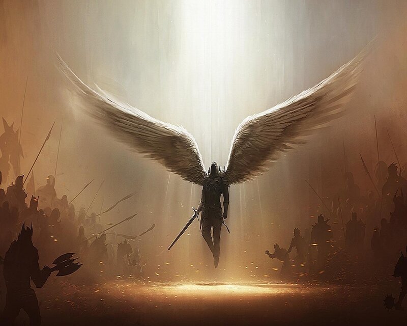 Angelic Warrior with Wings — Brown, Dramatic, Digital Art, Sword, Army