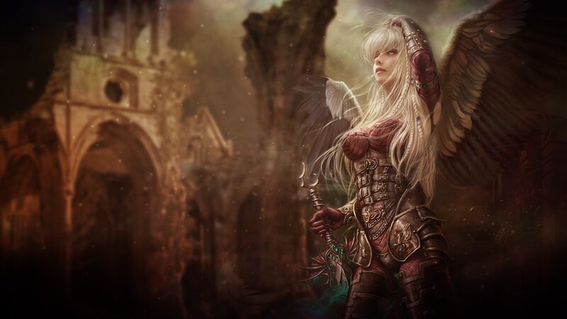 Angelic Warrior with Wings — Brown, Dramatic, Night