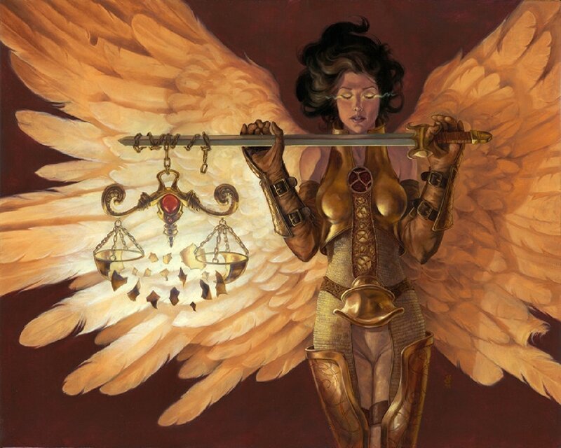 Angelic Warrior with Wings — Brown, Dramatic, Painting