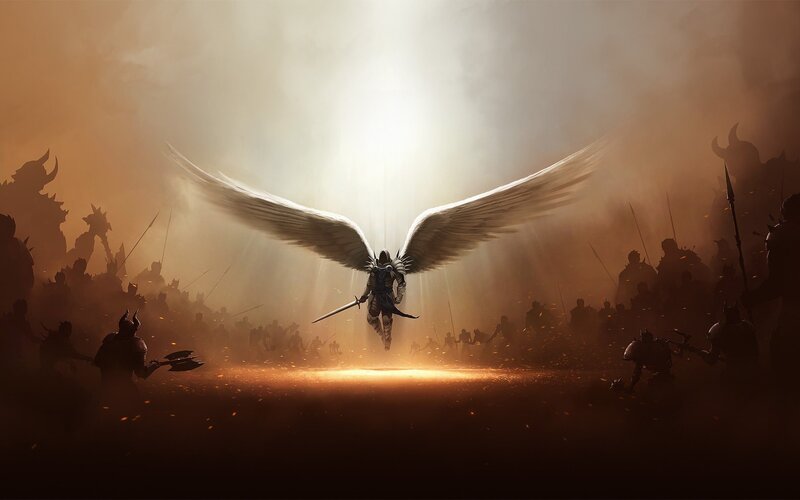 Angelic Warrior with Wings — Brown, Dramatic, Sunset, Digital Art
