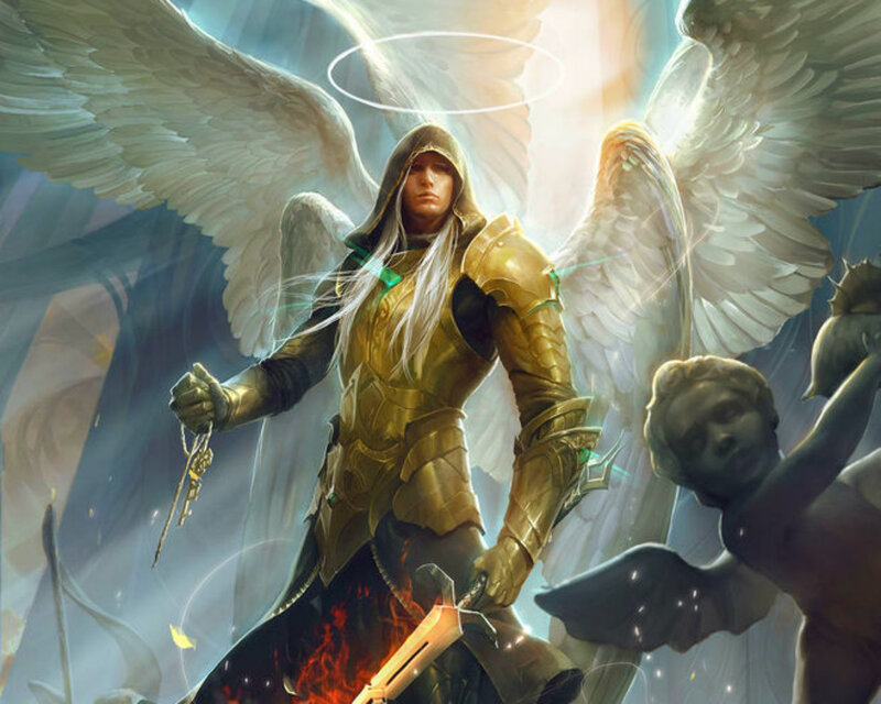 Angelic Warrior with Wings — Gold, Dramatic, Digital Art, Armor, Halo