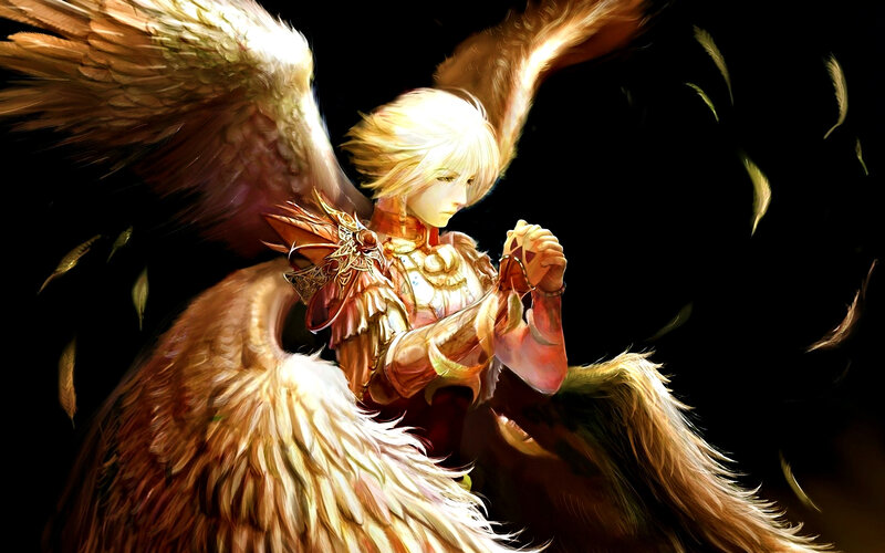 Angelic Warrior with Wings — Gold, Dramatic, Digital Art, Armor