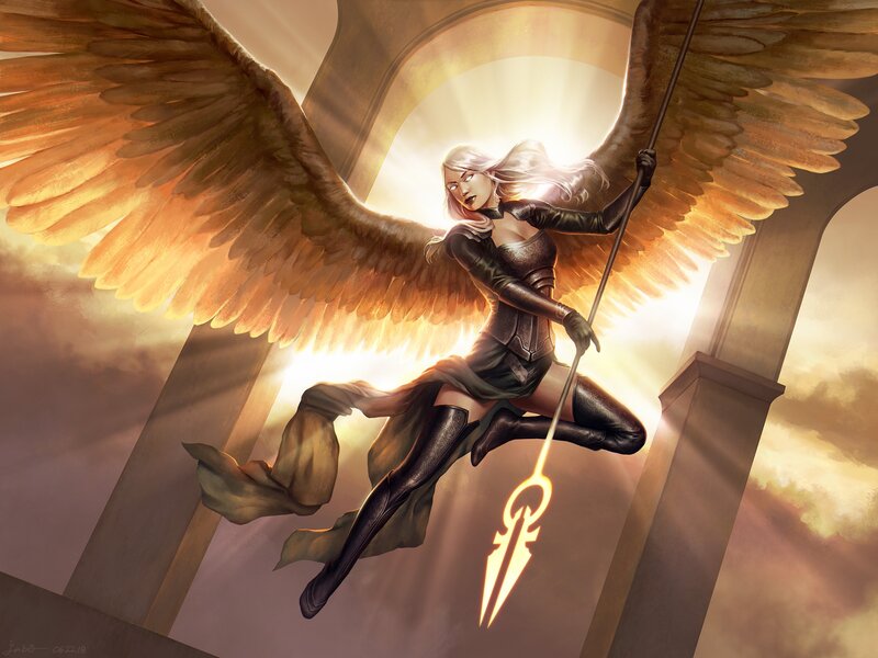 Angelic Warrior with Wings — Gold, Dramatic, Sunrise