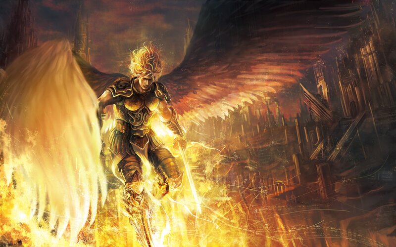 Angelic Warrior with Wings — Gold, Dramatic, Sunset