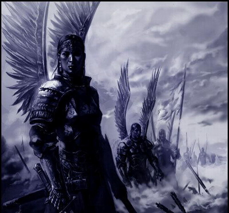 Angelic Warrior with Wings — Gray, Dramatic, Digital Art, Armor, Soldiers