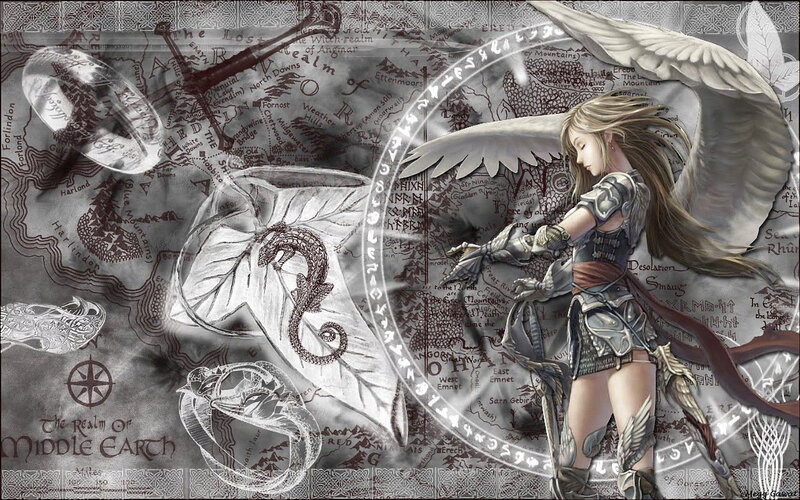 Angelic Warrior with Wings — Gray, Dramatic, Digital Art, Map