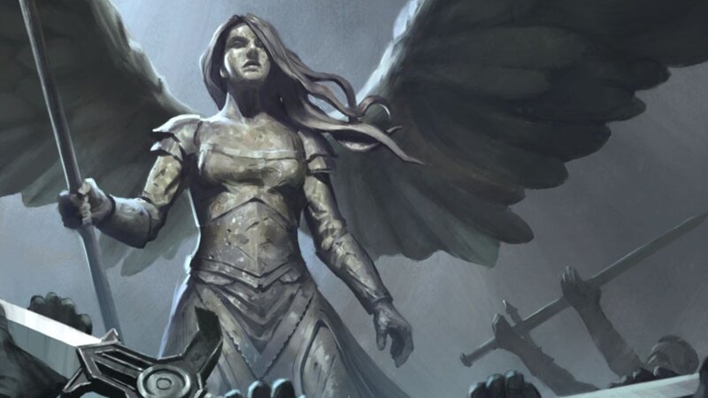 Angelic Warrior with Wings — Gray, Dramatic, Digital Art, Sword, Armor, White