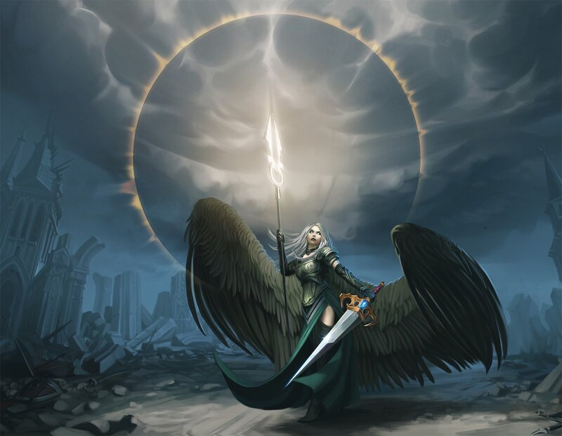 Angelic Warrior with Wings — Gray, Dramatic, Night