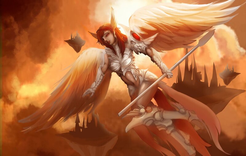 Angelic Warrior with Wings — Orange, Dramatic, Sunset
