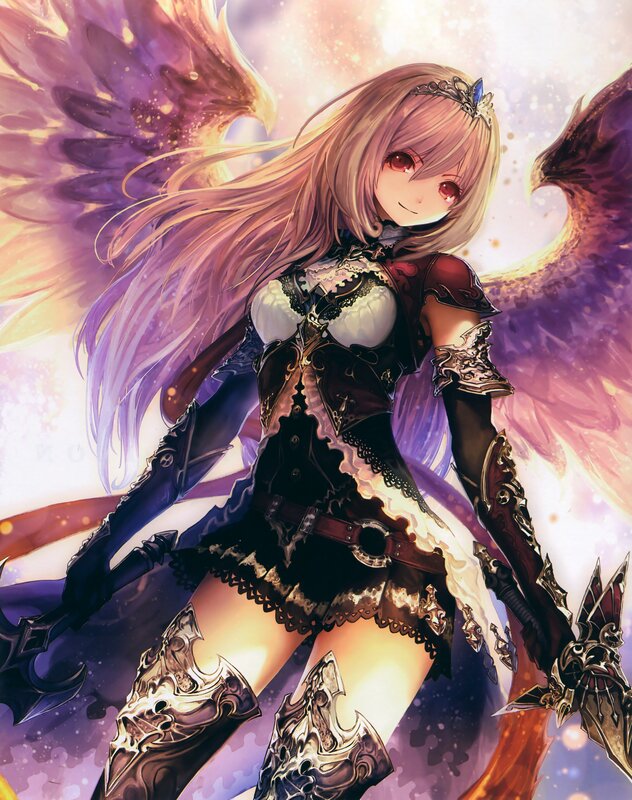 Angelic Warrior with Wings — Purple, Dramatic, Digital Art, Sword, Armor
