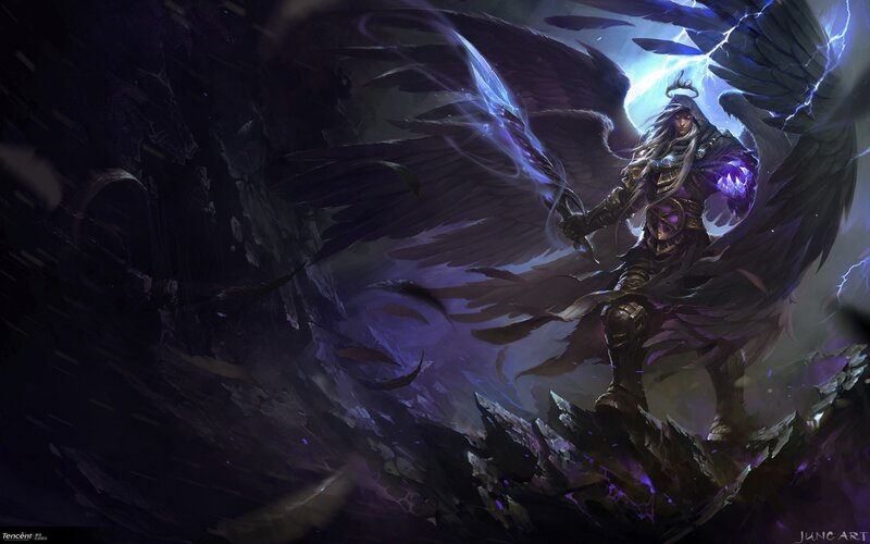 Angelic Warrior with Wings — Purple, Dramatic, Night, Digital Art, Sword, Lightning