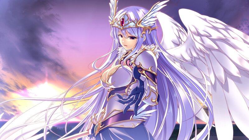 Angelic Warrior with Wings — Purple, Dramatic, Sunset, Anime