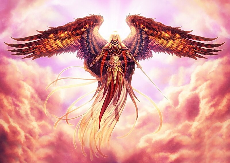 Angelic Warrior with Wings — Purple, Dramatic, Sunset