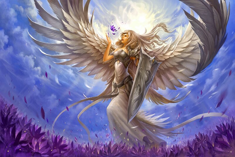 Angelic Warrior with Wings — Purple, Serene