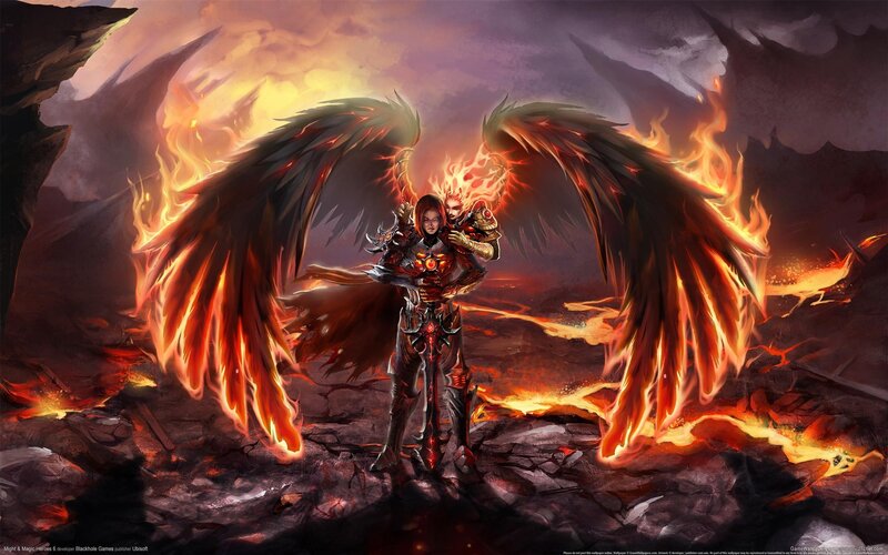 Angelic Warrior with Wings — Red, Dramatic, Digital Art, Flames, Lava