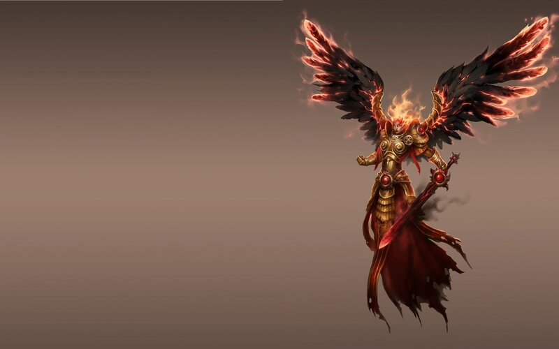 Angelic Warrior with Wings — Red, Dramatic, Digital Art, Sword, Flames