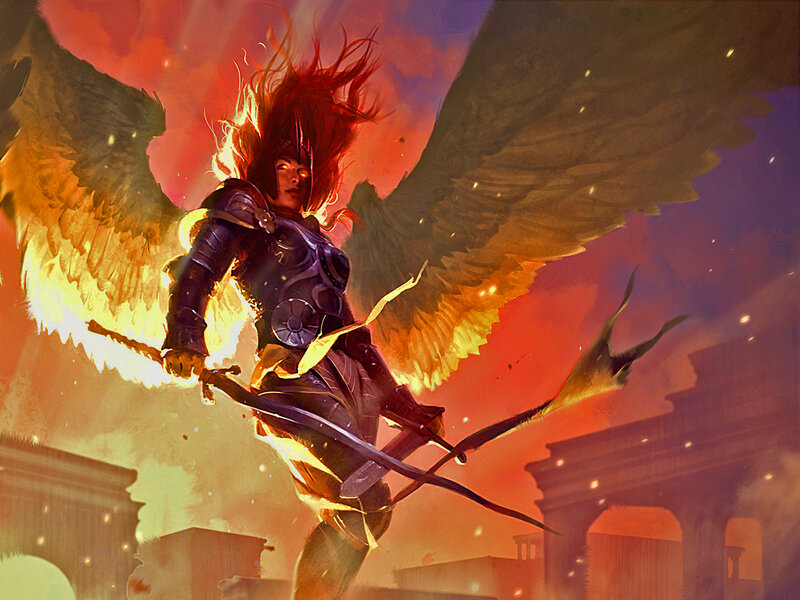 Angelic Warrior with Wings — Red, Dramatic, Sunset, Digital Art