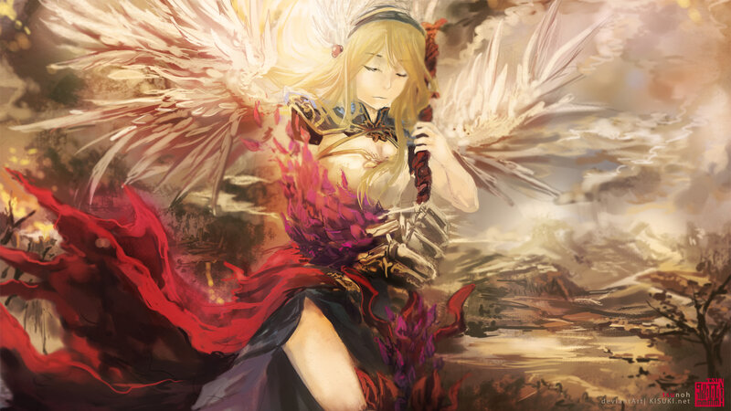 Angelic Warrior with Wings — Red, Dramatic, Sunset