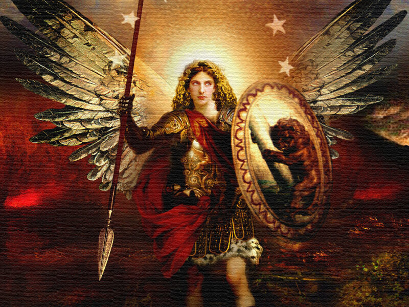 Angelic Warrior with Wings — Red, Dramatic