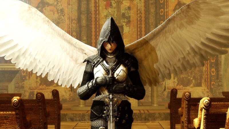 Angelic Warrior with Wings — White, Dramatic, 3d Render, Sword, Armor