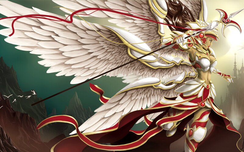 Angelic Warrior with Wings — White, Dramatic, Afternoon, Digital Art