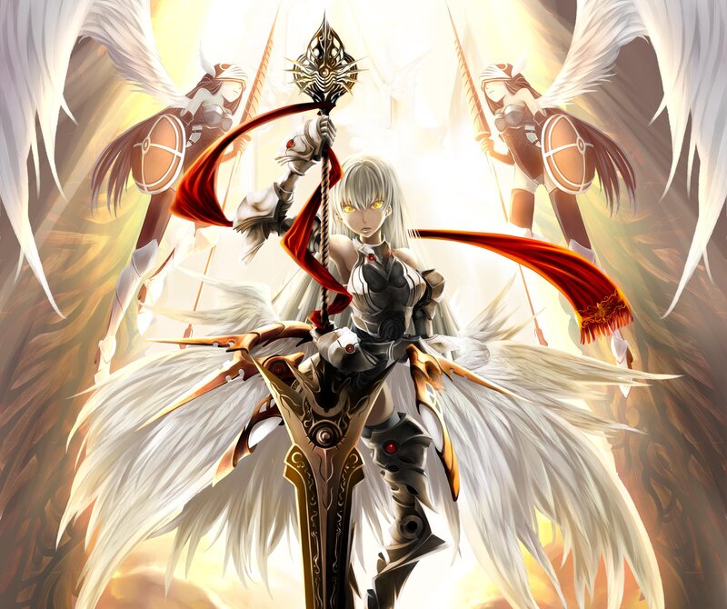 Angelic Warrior with Wings — White, Dramatic, Anime