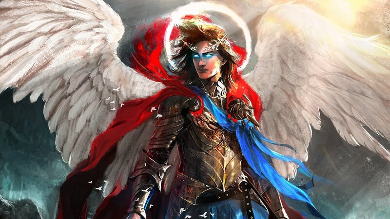Angelic Warrior with Wings — White, Dramatic, Digital Art, Armor, Halo