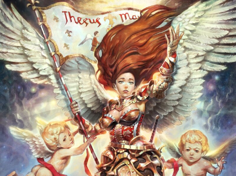 Angelic Warrior with Wings — White, Dramatic, Digital Art, Cherubs