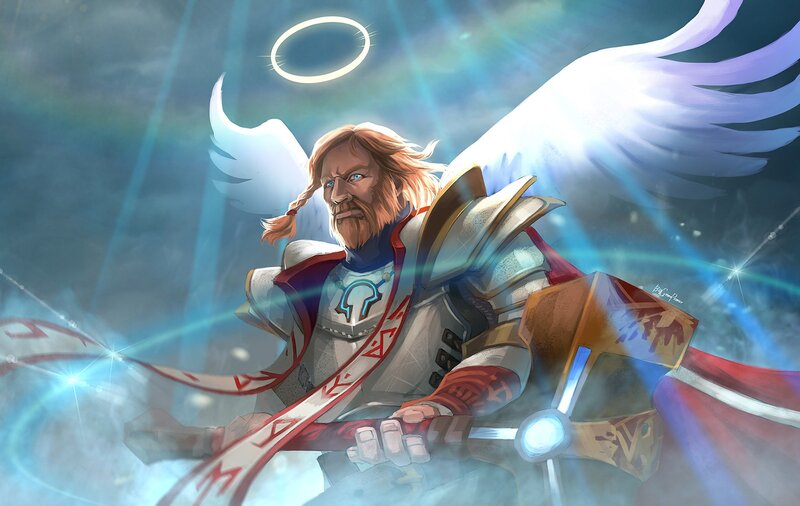 Angelic Warrior with Wings — White, Dramatic, Digital Art, Halo