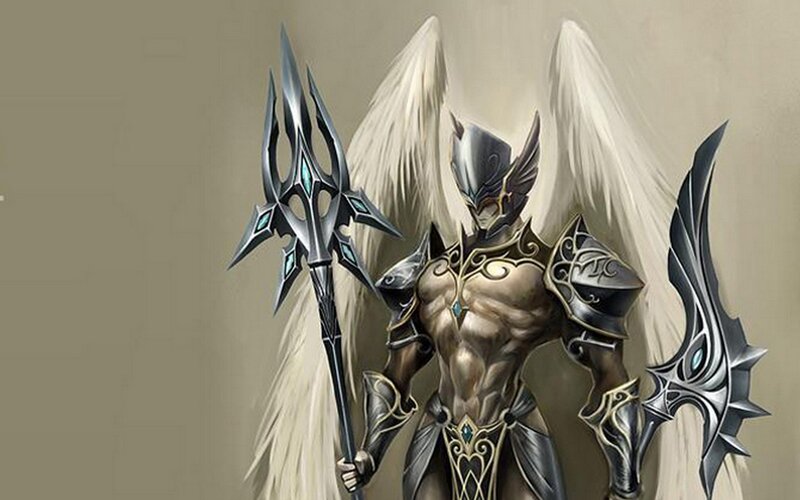 Angelic Warrior with Wings — White, Dramatic, Digital Art, Spear, Armor, Silver