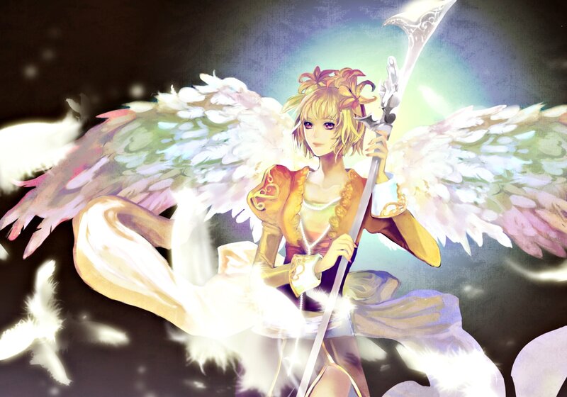 Angelic Warrior with Wings — White, Dramatic, Digital Art, Spear, Feathers