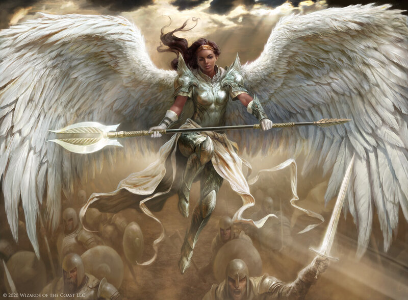 Angelic Warrior with Wings — White, Dramatic, Digital Art, Spear, Sword