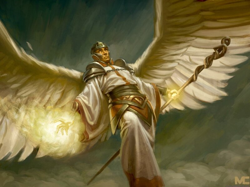 Angelic Warrior with Wings — White, Dramatic, Digital Art, Staff, Armor