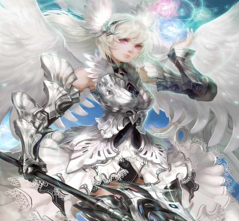 Angelic Warrior with Wings — White, Dramatic, Digital Art, Sword, Armor, Magic