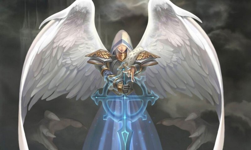 Angelic Warrior with Wings — White, Dramatic, Digital Art, Sword, Armor