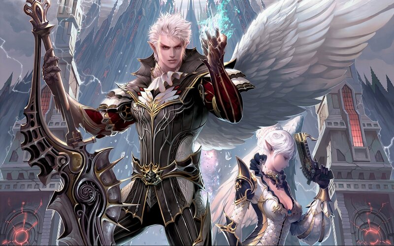 Angelic Warrior with Wings — White, Dramatic, Digital Art, Sword, Castle