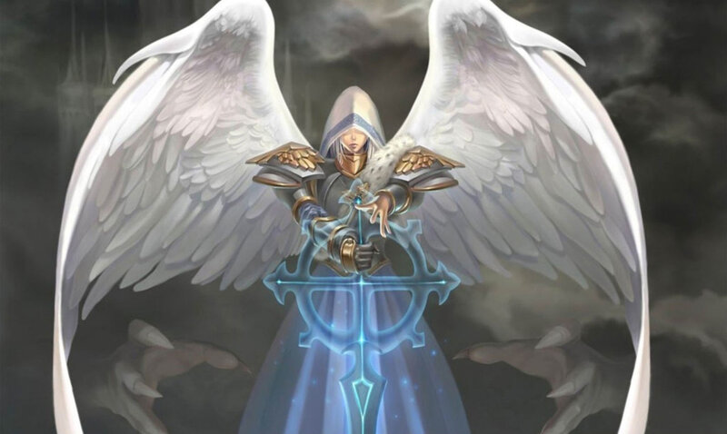 Angelic Warrior with Wings — White, Dramatic, Digital Art