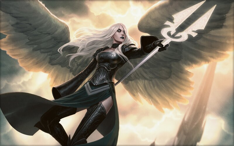 Angelic Warrior with Wings — White, Dramatic, Digital Art, Trident