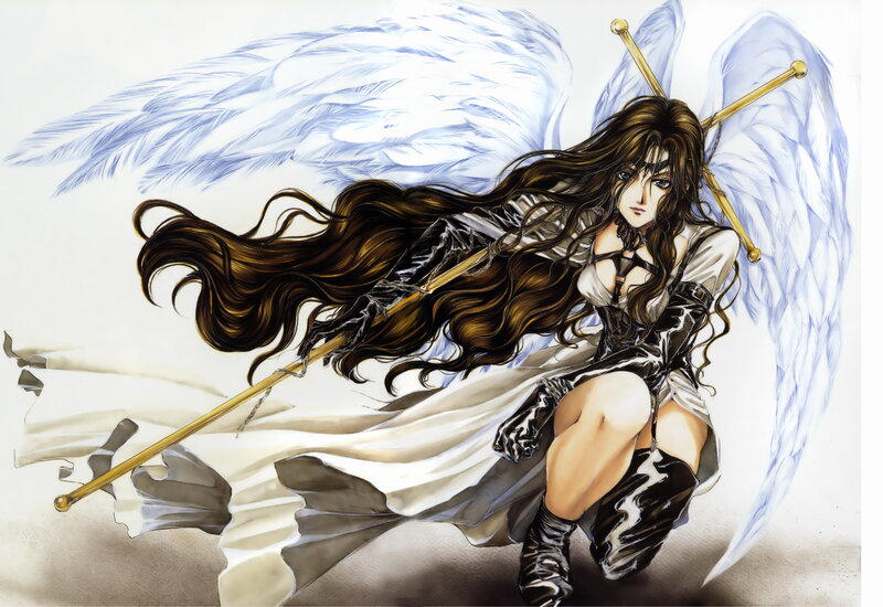 Angelic Warrior with Wings — White, Dramatic, Manga, Spear